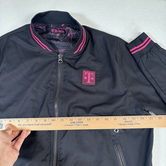 T-Mobile Women’s Bomber Jacket Sz L Black Pink Zip Pockets Employee Lining EUC - Picture 6 of 7